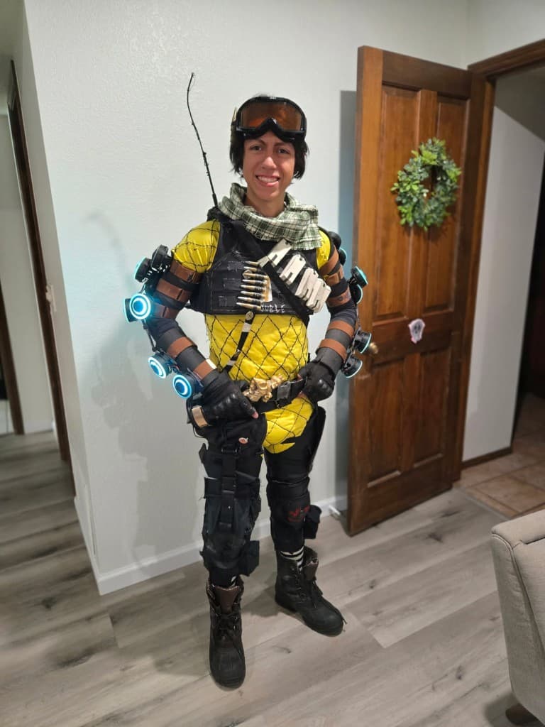 Full HoloDevice V3 cosplay worn with glowing arm-mounted LED holo emitters