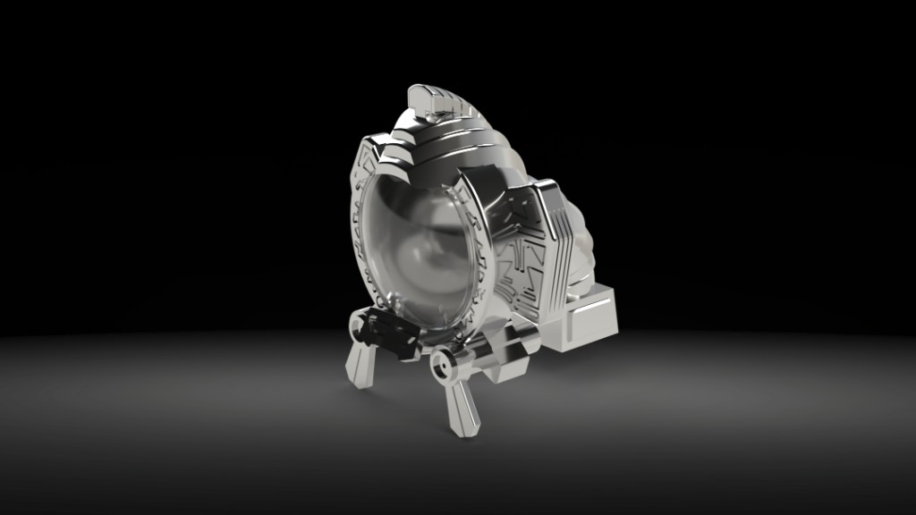 3D CAD render of the chrome Trimaxion Drone MAX shell from Flight of the Navigator